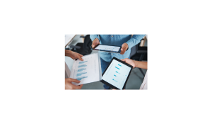 business people comparing financial reports